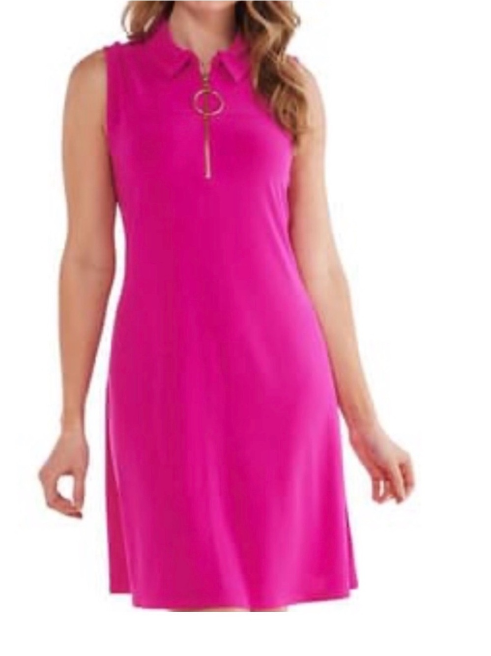 MSK Sleeveless Mod Shift Dress in Hot Pink with Gold O Ring Zip